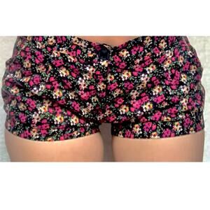 Miley Cyrus & Max Azria Black Pink Floral Mini shorts Junior Small Women's XS